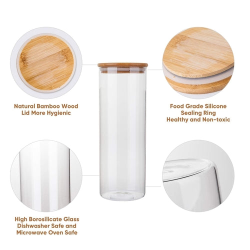 Glass Food Storage Containers, Food Jars with Bamboo Wooden Lids - Set
